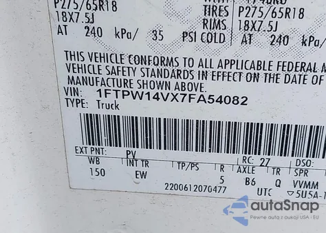 2007 Ford F-150 Fx4/Lariat/Xlt from USA, damaged, VIN 1FTPW14VX7FA54082